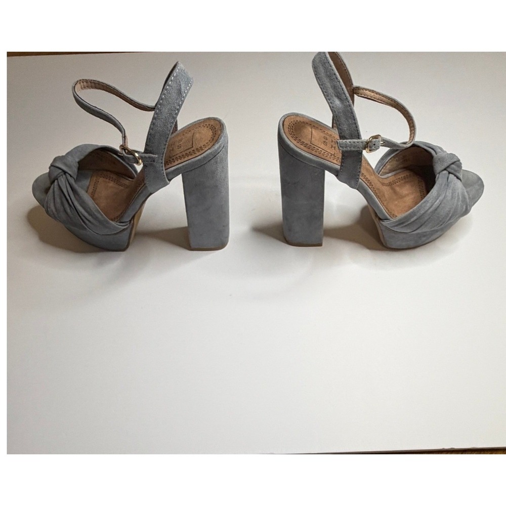 Shu Shop Blue Grey Faux Suede Knotted Platform Block Heel Sandals Womens 7/12 - Picture 5 of 9